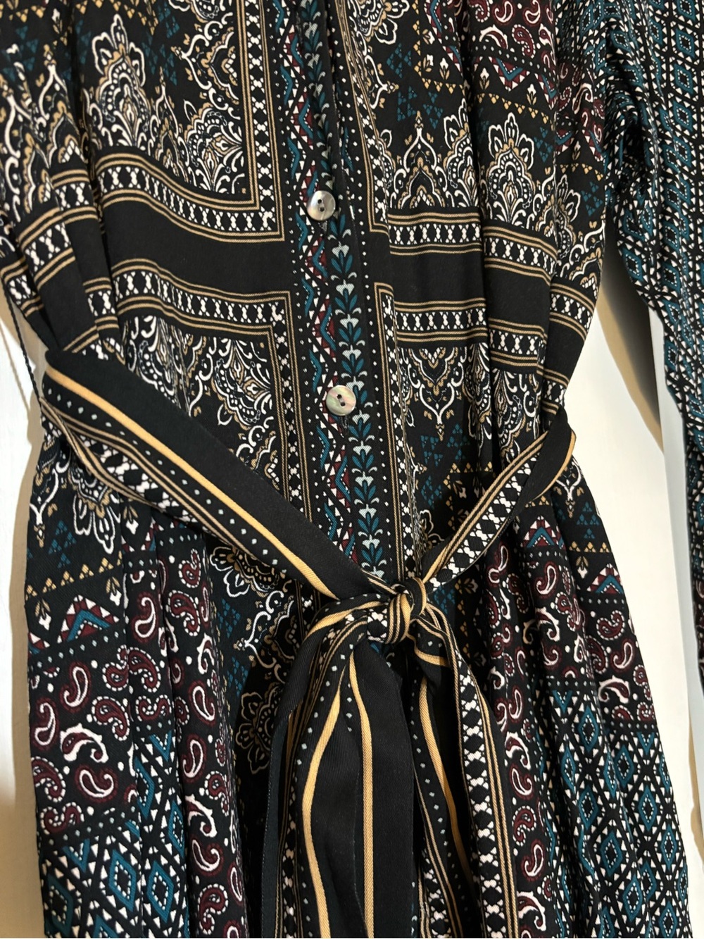 J. Jill Long Sleeve Printed Shirt Dress with Tie Waist LP - Picture 2 of 5